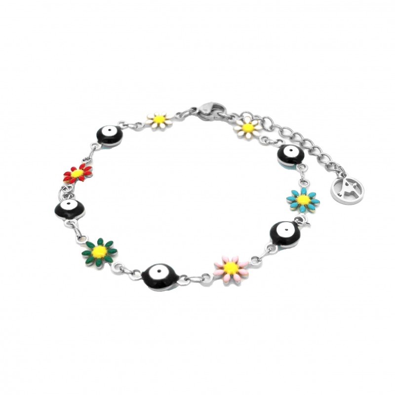 BRACCIALE CON MARGHERITE E OCCHIO GRECO - JN23472F152