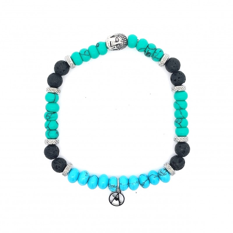 BRACCIALE UOMO CON PERLINE PIETRA E BUDDA - KM2396E139