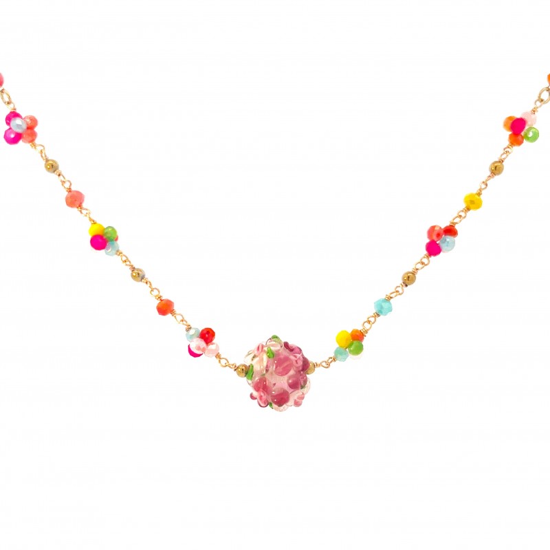 COLLANA CON CRISTALLI E PALLINA CON FIORE - 222281344B32