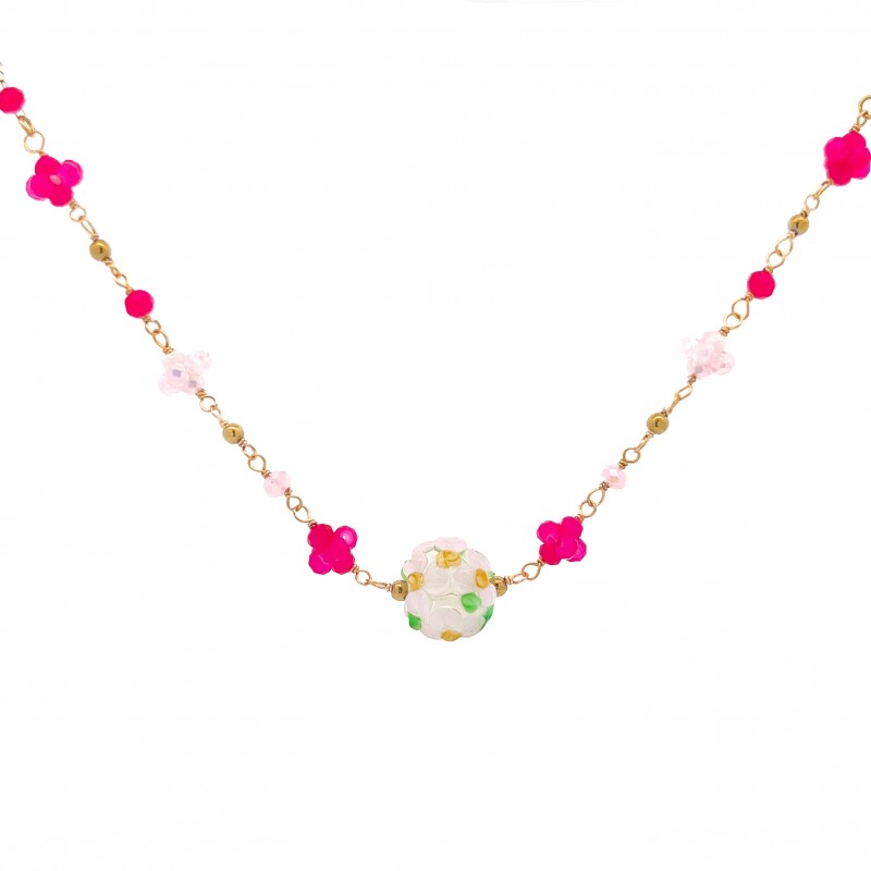 COLLANA CON CRISTALLI E PALLINA CON FIORE - 222281344B32