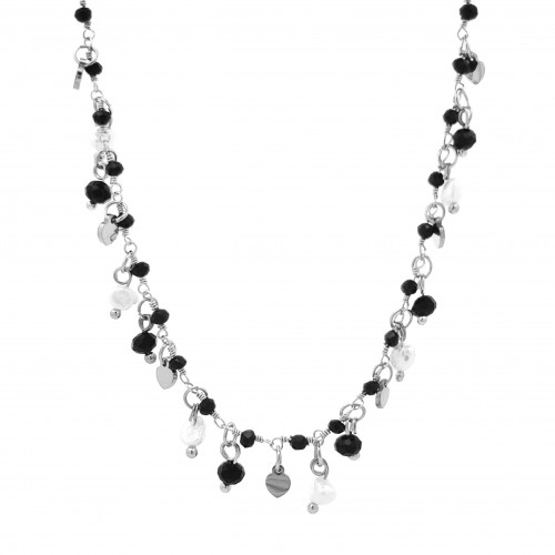 COLLANA CON PENDENTI A CUORE E PERLA - FJ211014116D40