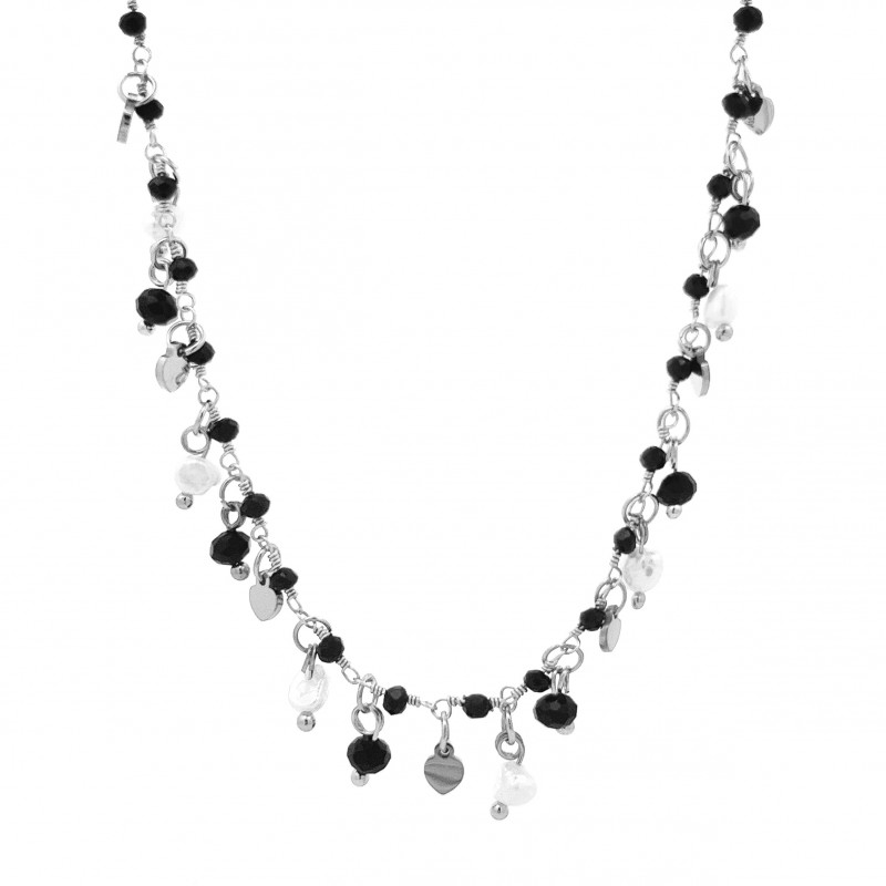 COLLANA CON PENDENTI A CUORE E PERLA - FJ211014116D40