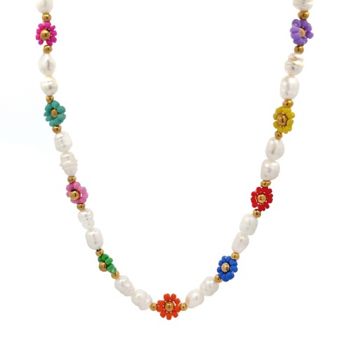 COLLANA CON PERLE E FIORI - MNK21121104G97