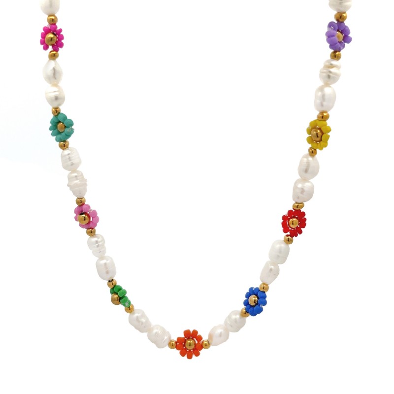 COLLANA CON PERLE E FIORI - MNK21121104G97