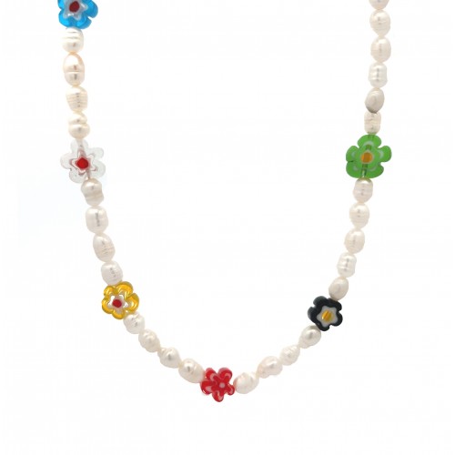 COLLANA CON PERLE E FIORI - MNK211211112G93