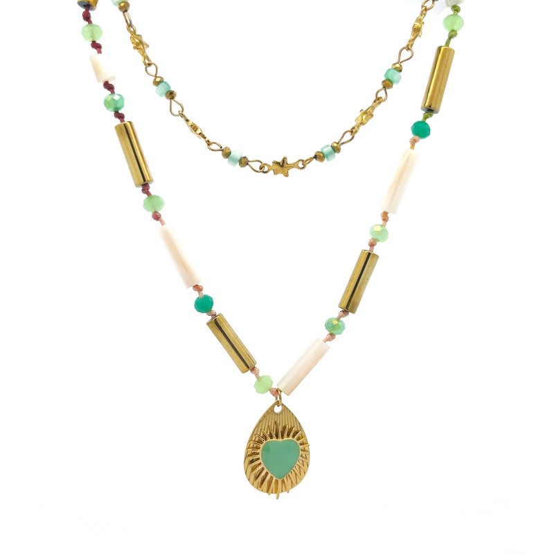 COLLANA DOPPIO FILO CON PENDENTE A CUORE - NK21124160E43