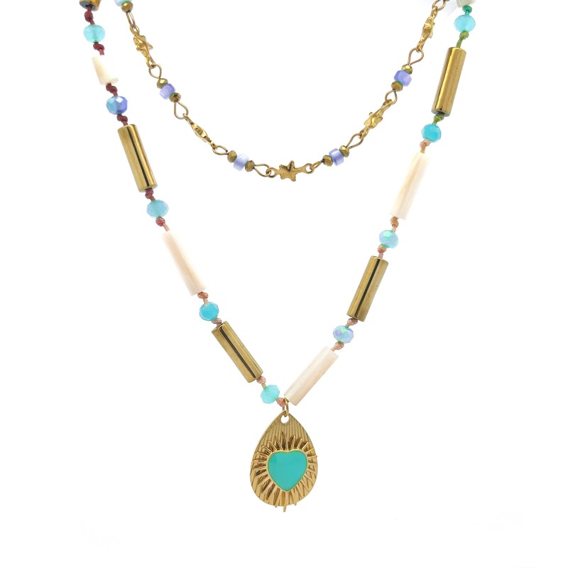 COLLANA DOPPIO FILO CON PENDENTE A CUORE - NK21124160E43