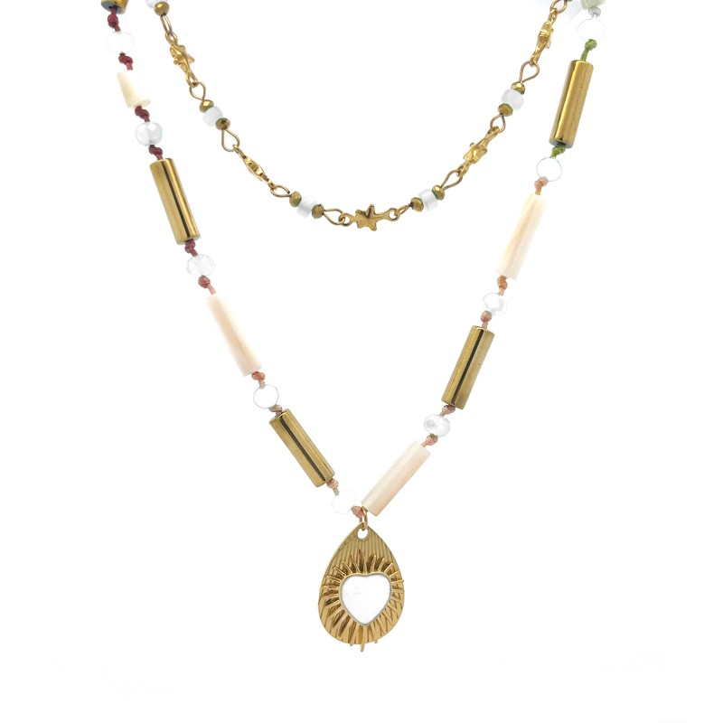 COLLANA DOPPIO FILO CON PENDENTE A CUORE - NK21124160E43