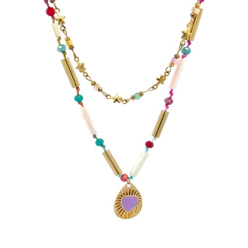 COLLANA DOPPIO FILO CON PENDENTE A CUORE - NK21124160E43