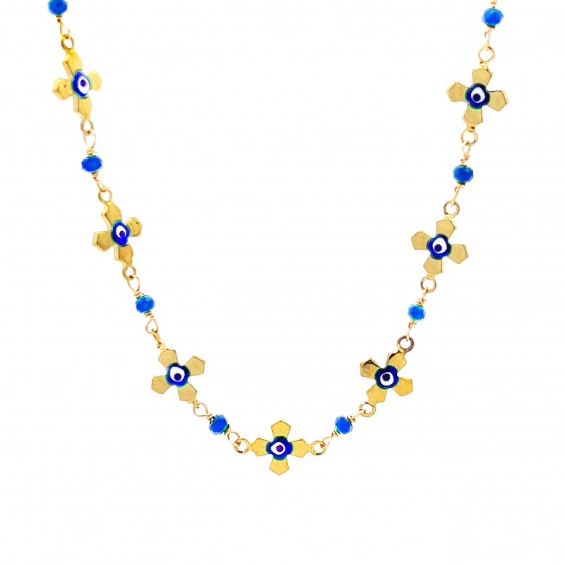 COLLANA GIROCOLLO CON CROCE E OCCHI - NK22120D209