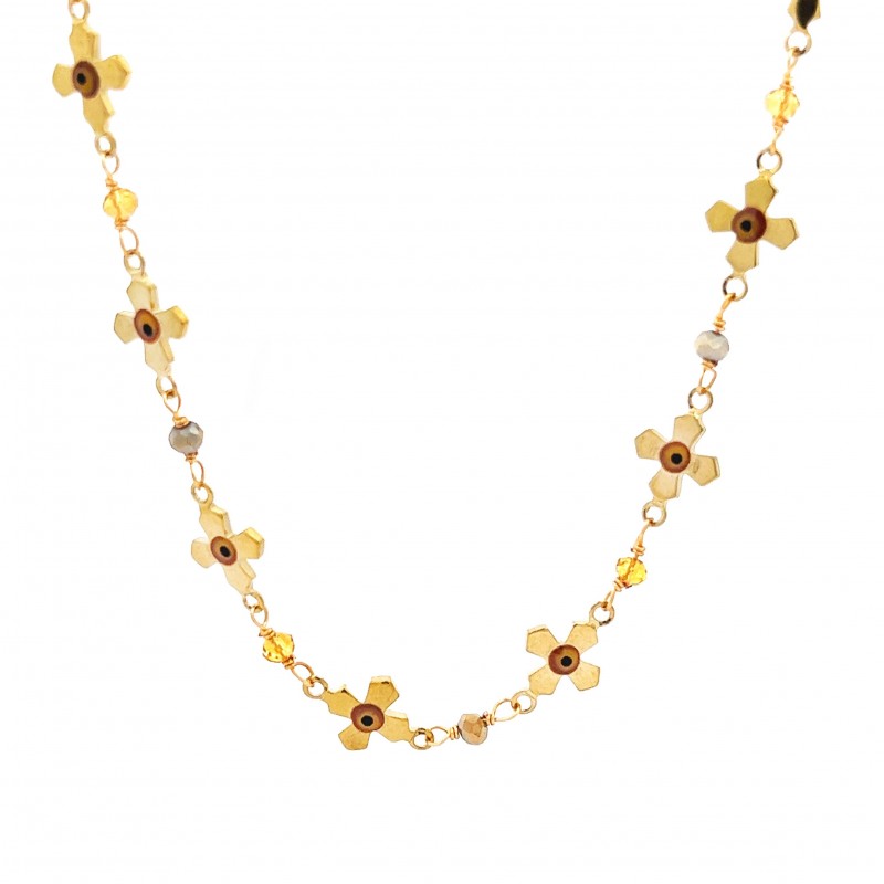 COLLANA GIROCOLLO CON CROCE E OCCHI - NK22120D209