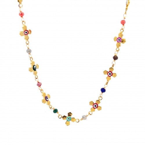 COLLANA GIROCOLLO CON CROCE E OCCHI - NK22120D209