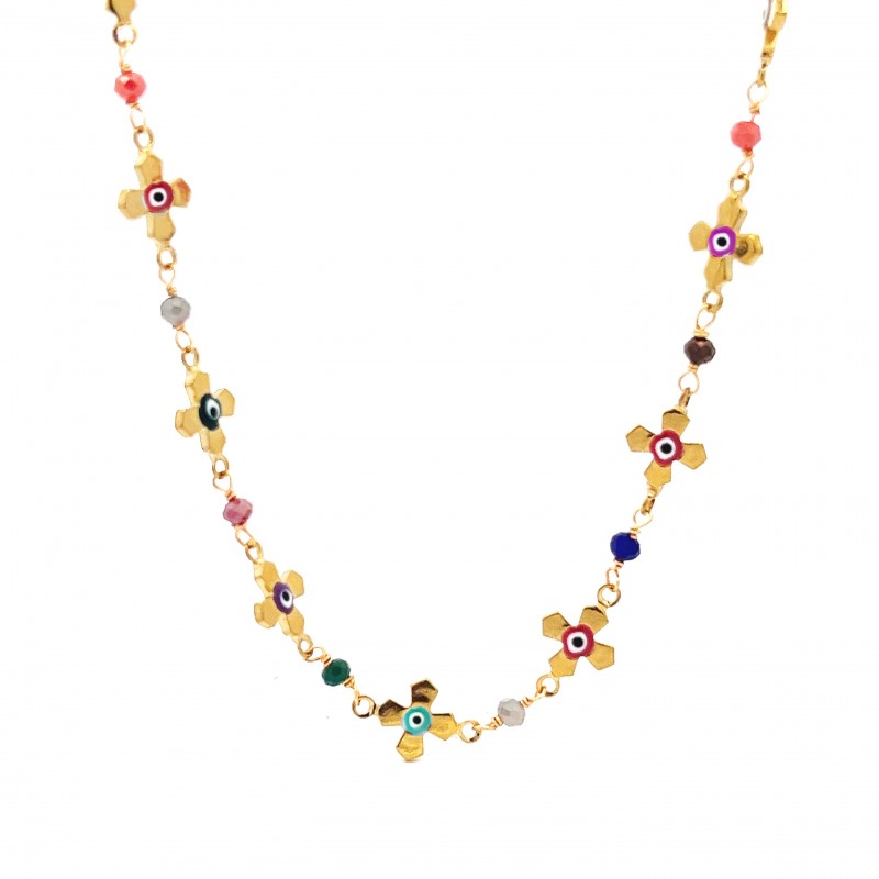COLLANA GIROCOLLO CON CROCE E OCCHI - NK22120D209