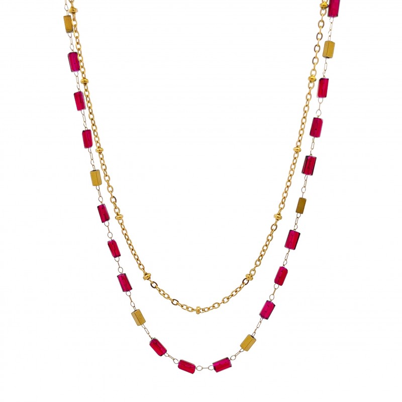 COLLANA DOPPIO FILO CON CRISTALLI - NK22127D184