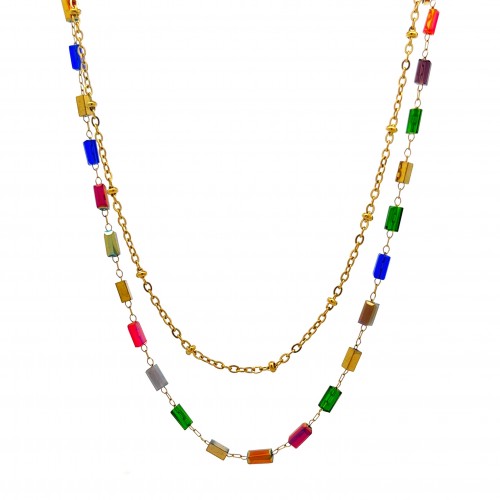 COLLANA DOPPIO FILO CON CRISTALLI - NK22127D184