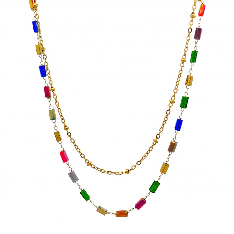 COLLANA DOPPIO FILO CON CRISTALLI - NK22127D184