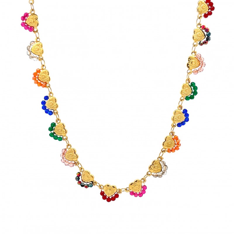 COLLANA GIROCOLLO CON CUORI E CRISTALLI - NK22134D132