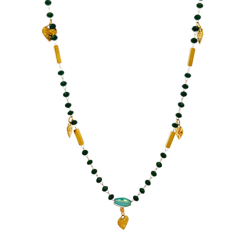 COLLANA CON CRISTALLI E CIONDOLI DI CUORE - NK22135D182