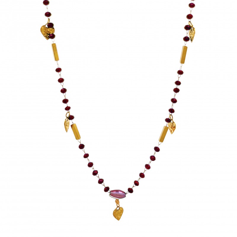 COLLANA CON CRISTALLI E CIONDOLI DI CUORE - NK22135D182