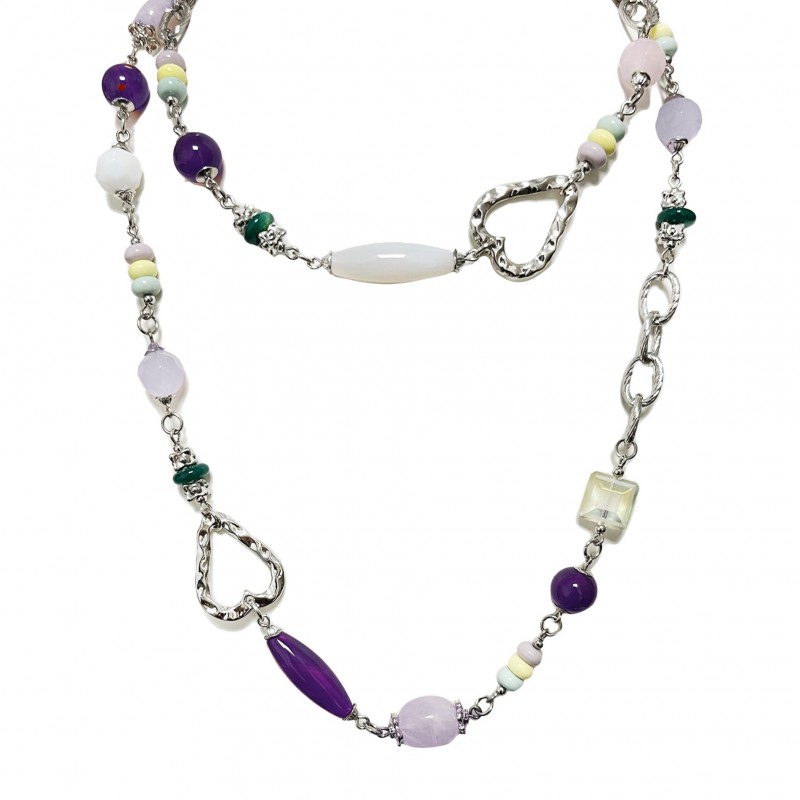 COLLANA LUNGA CON CUORI E PIETRE - S13912A