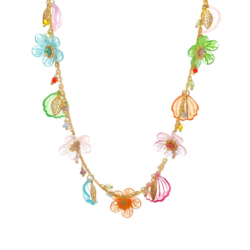 COLLANA CON FIORI E CONCHIGLIA PENDENTI - YN22140D514