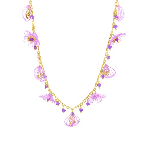 COLLANA CON FIORI E CONCHIGLIA PENDENTI - YN22140D514