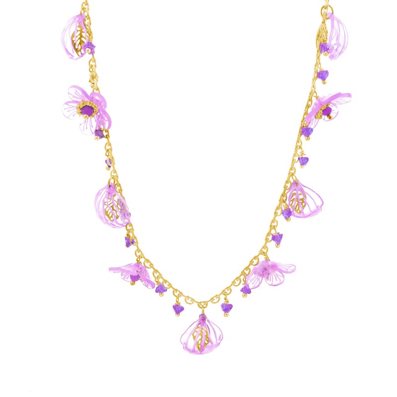 COLLANA CON FIORI E CONCHIGLIA PENDENTI - YN22140D514