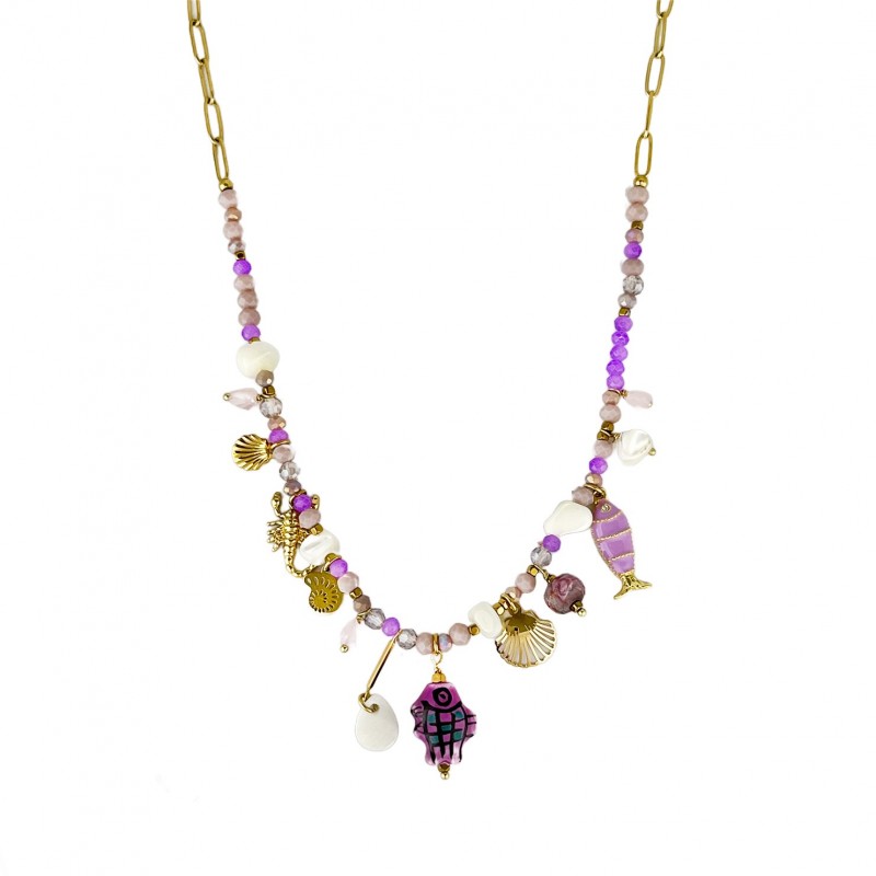 COLLANA CON PESCIOLINO E PENDENTI MARINI - YNK231184E300