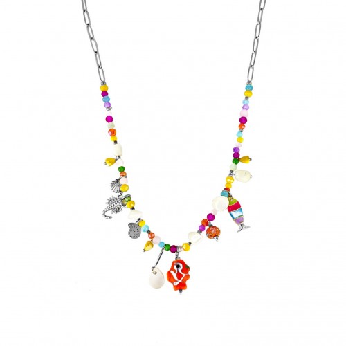 COLLANA CON PESCIOLINO E PENDENTI MARINI - YNK231184E300 