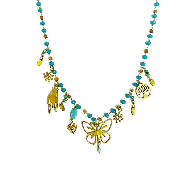 COLLANA CON FARFALLA E CHARMS PENDENTI - YNK23132E303 ORO