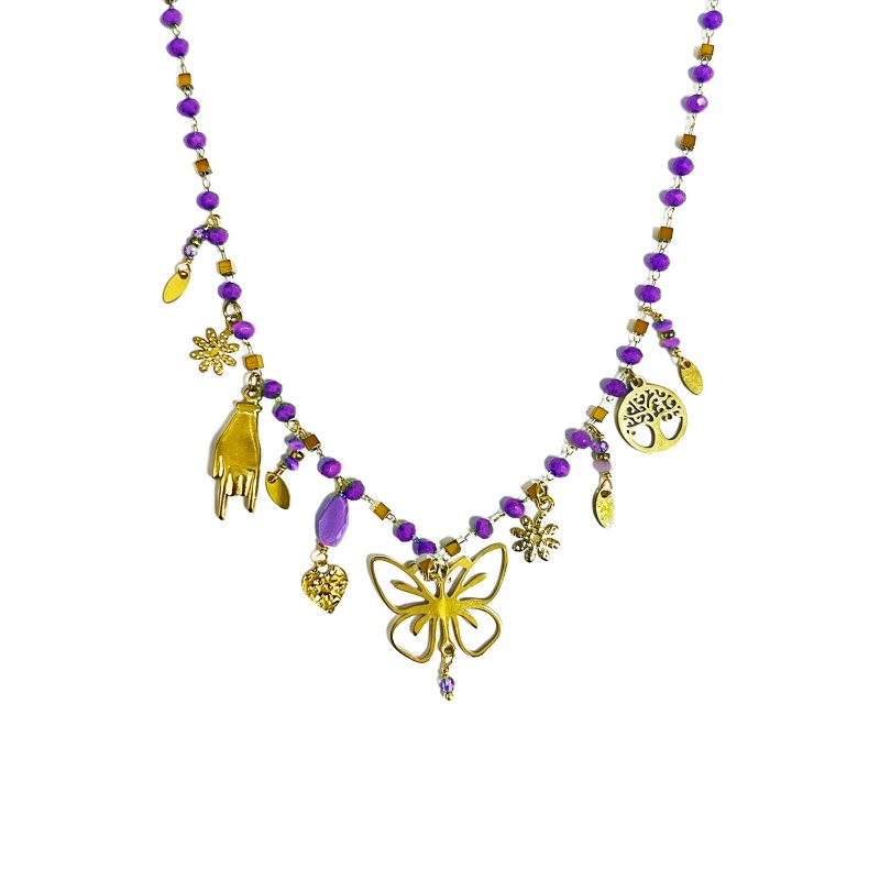 COLLANA CON FARFALLA E CHARMS PENDENTI - YNK23132E303 ORO