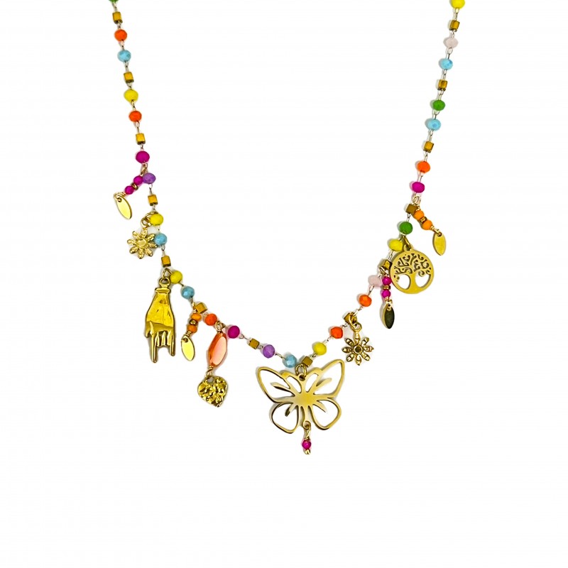 COLLANA CON FARFALLA E CHARMS PENDENTI - YNK23132E303 ORO