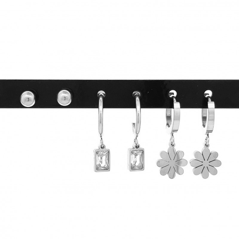 SET DI 6 ORECCHINI CON FIORE E ZIRCONE - DH2272D373