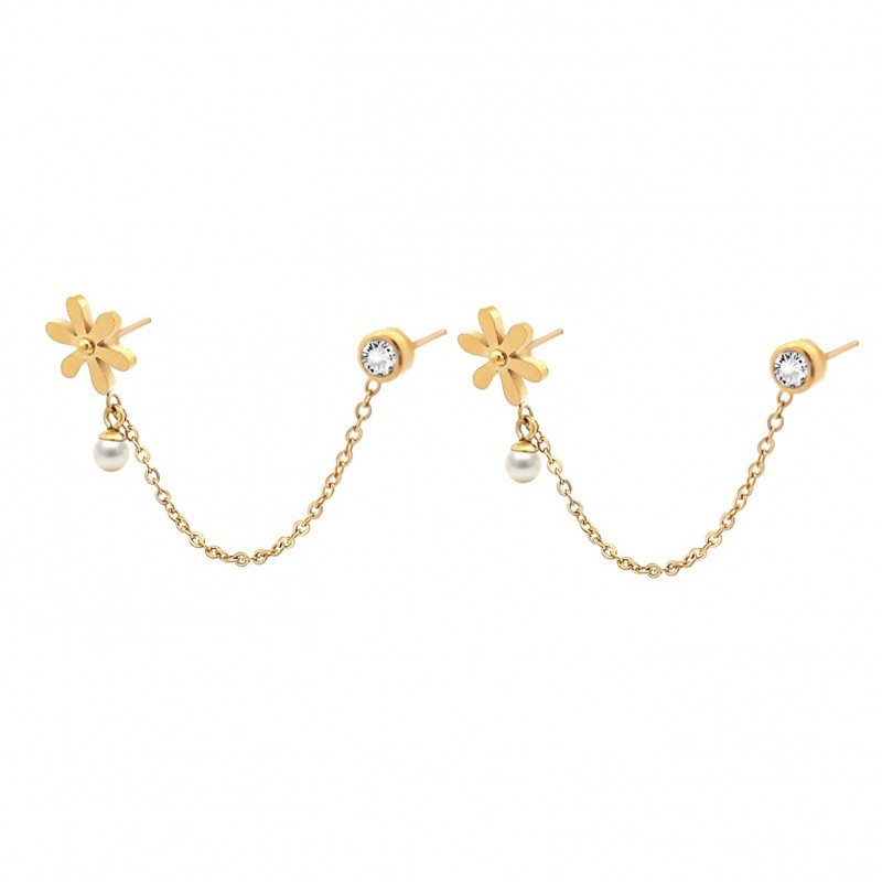 ORECCHINI DOPPIO BUCO A CATENA CON FIORE - JN2344E65 