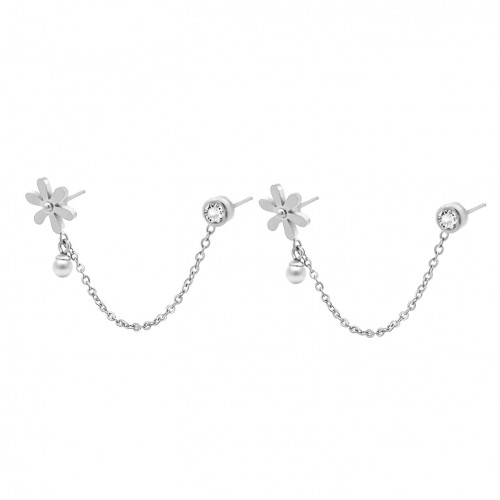 ORECCHINI DOPPIO BUCO A CATENA CON FIORE - JN2344E65 