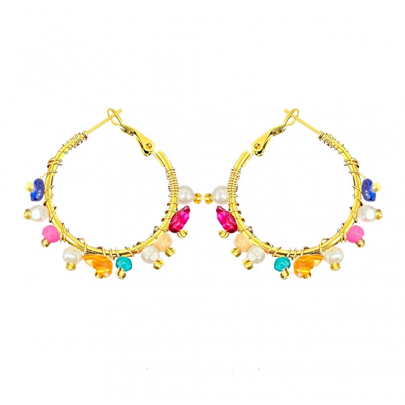 ORECCHINI A CERCHIO CON PIETRE E PERLE - MNK2348E238 