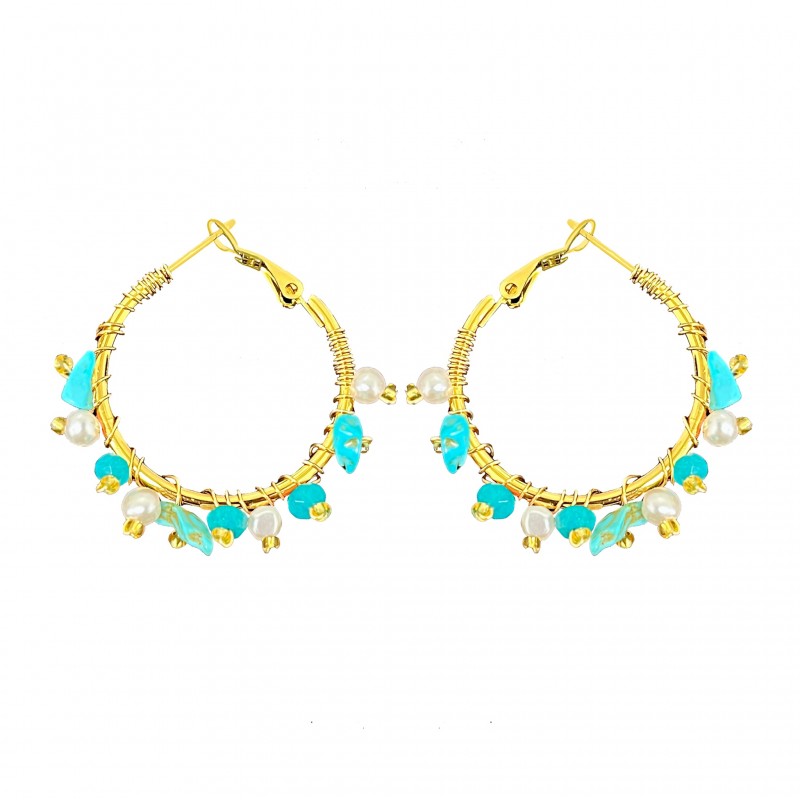 ORECCHINI A CERCHIO CON PIETRE E PERLE - MNK2348E238 