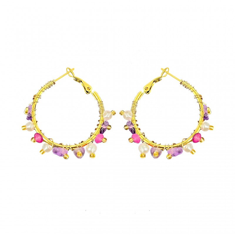 ORECCHINI A CERCHIO CON PIETRE E PERLE - MNK2348E238 