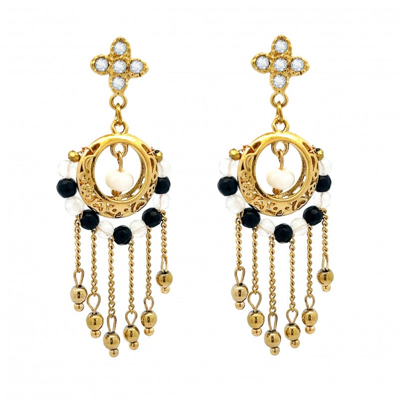 ORECCHINI PENDENTI CON CROCE E CRISTALLI - NK21124112F81