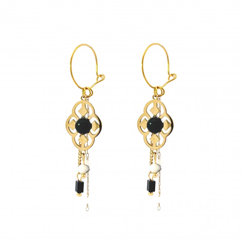 ORECCHINI PENDENTI FIORE CON PIETRA - NK2112488F6