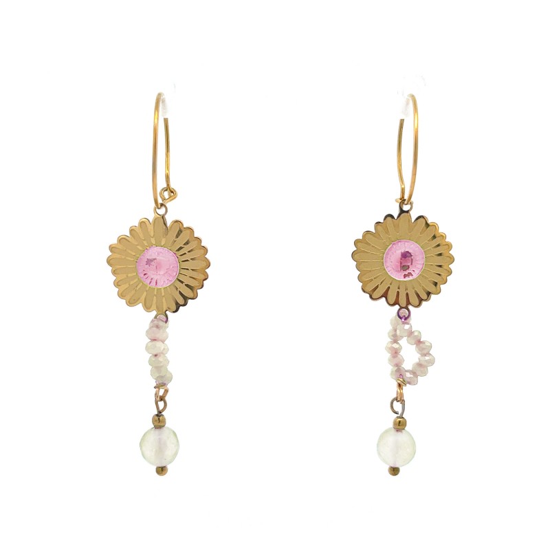 ORECCHINI PENDENTI FIORE E CRISTALLI - NK2112496F13