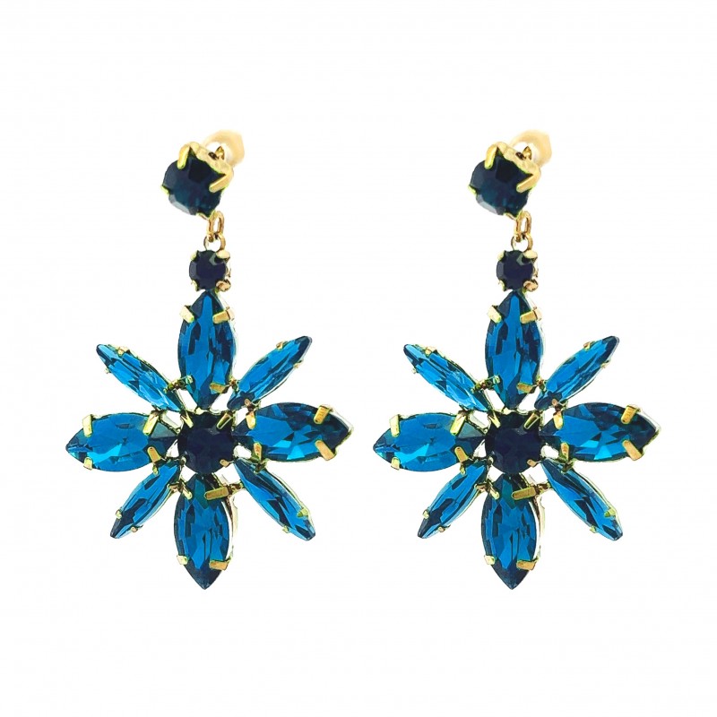 ORECCHINI PENDENTI FIORE CON CRISTALLI - NK22111D217