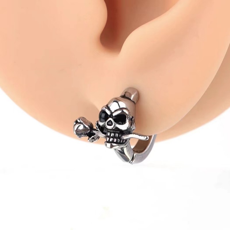 ORECCHINO SINGOLO A CERCHIO TESCHIO CON ROSA IN BOCCA - JJ2328E253